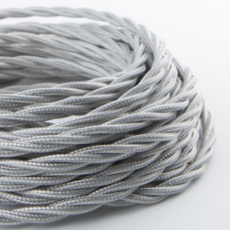 Cable Textil Trenzado Torcido Plata Reemplazo Lámparas Luminarias