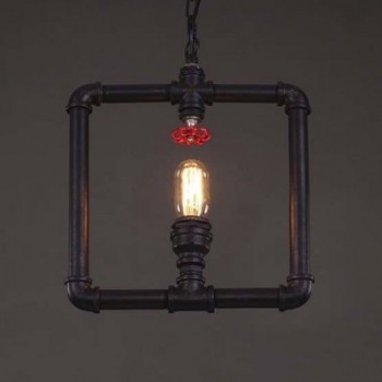 Lampara Vintage Industrial Colgante Tuberia Geometrica Llave Roja