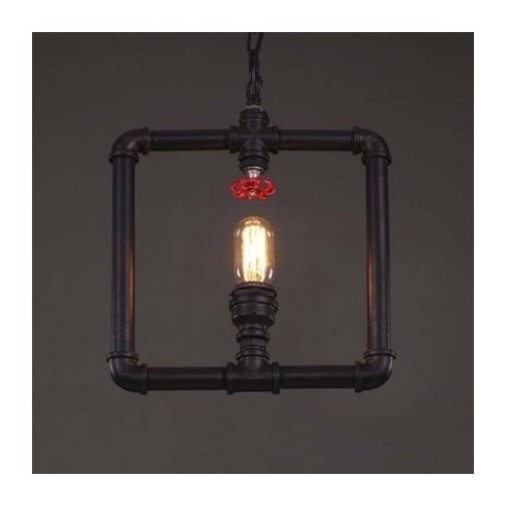 Lampara Vintage Industrial Colgante Tuberia Geometrica Llave Roja