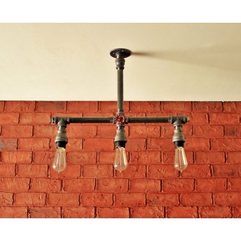 Candelabro Tuberia Lampara Vintage Industrial Llave Roja 3 Focos Edison
