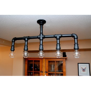 Candelabro Tuberia Lampara Vintage Industrial Pipe 5 Focos Edison Negro