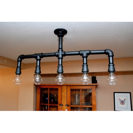 Candelabro Tuberia Lampara Vintage Industrial Pipe 5 Focos Edison Negro