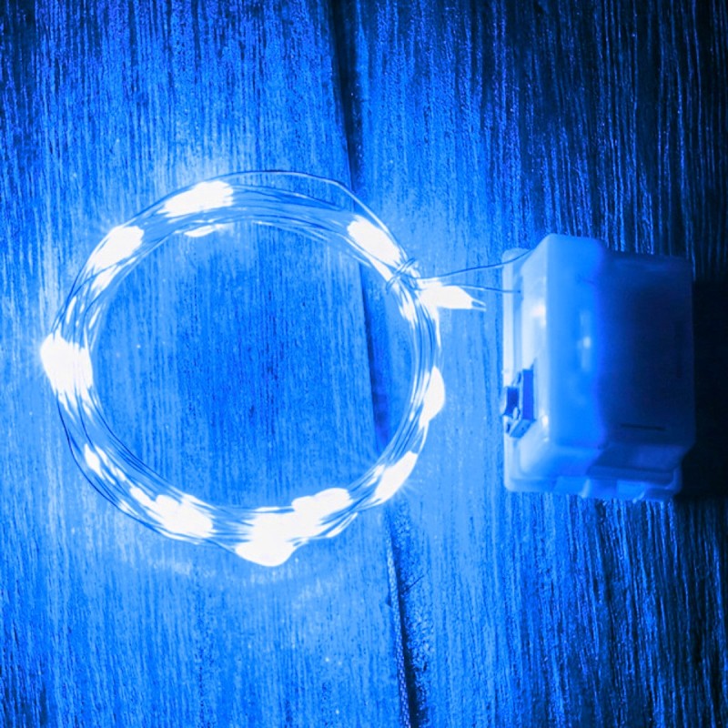 Luces De Hadas Pilas Botón Reloj Azul Micro Led Alambre Tira 2 Metros