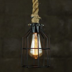 Lámpara Colgante Techo Vintage Cuerda Con Jaula Foco Edison Birdcage