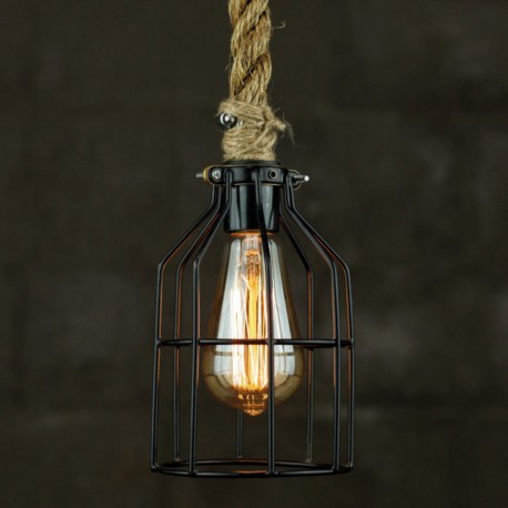 Lámpara Colgante Techo Vintage Cuerda Con Jaula Foco Edison Birdcage