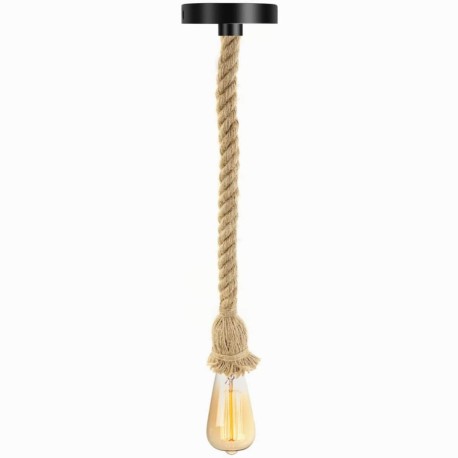 Lámpara Cuerda Soga Beige Foco Bombilla Edison Rustica Colgante Vintage