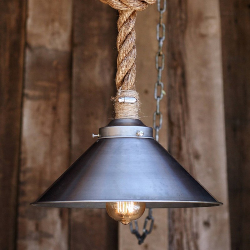 Lámpara Colgante Cuerda Yute Rattan Manila Bar Barra Restaurante Rústica